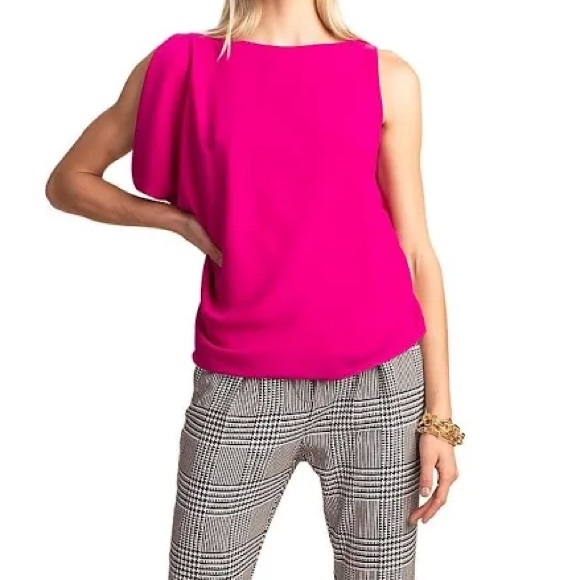 NWT Trina Turk Sunset Asymmetrical Top in Warm Magenta - small - Picture 2 of 10